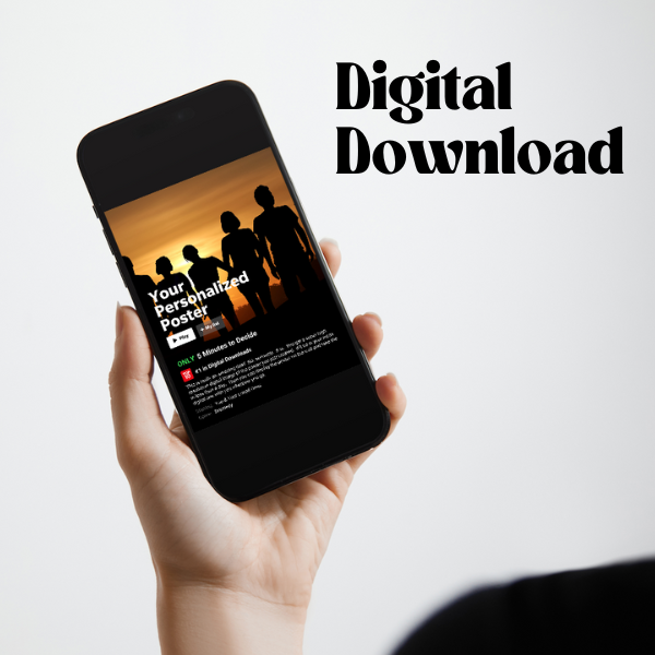 image of a smart phone displaying a personalized poster as a digital download